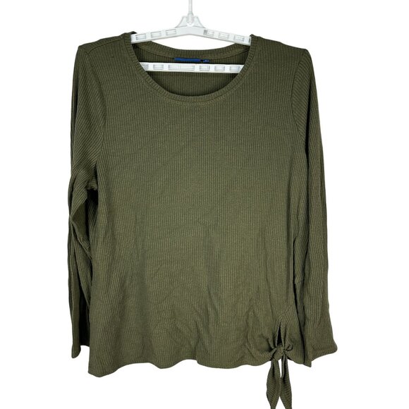 Apt. 9 Womens XL Ribbed Olive Green Tie-Hem Long Sleeve Top Rayon Blend Casual - Picture 1 of 11
